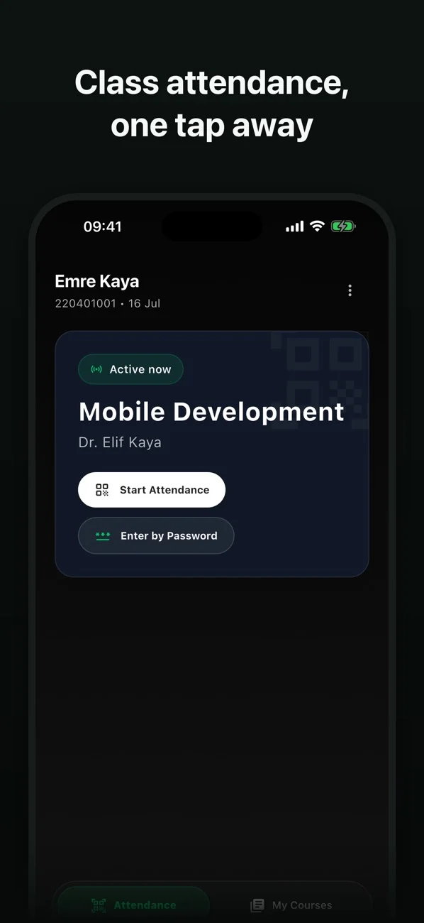 Secure QR Attendance iOS app screen